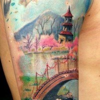 paesaggio giapponese tatuaggio avambraccio