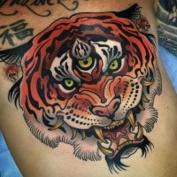 Japanese style colored shoulder tattoo of fantasy tiger