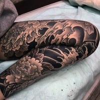 Japanese traditional black and white waves with flowers