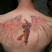Knight angel with big wings tattoo on back