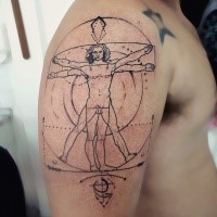 Tatuaggio del grande braccio di inchiostro nero di Da Vincies uomo vitruviano
