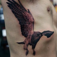 Large detailed drawn colored side tattoo of flying eagle