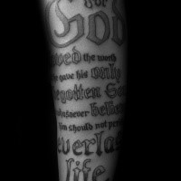Large fantasy style colored arm tattoo of various lettering