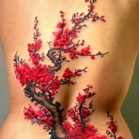 Tatuaje en la espalda, árbol en flores pequeñas hermosas