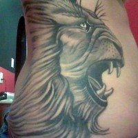Large roaring lion tattoo on side