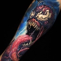 Large very detailed arm tattoo of evil Venom portrait