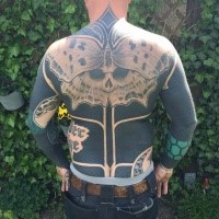 Large whole back tattoo of large butterfly