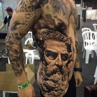 Large whole body tattoo of ancient stone statues