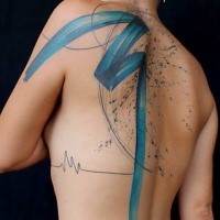 Large whole body tattoo of blue line