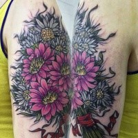 Lifelike amazing looking shoulder tattoo of beautiful flowers