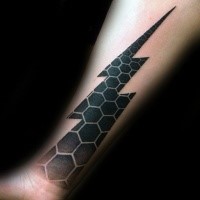 Lightning symbol shaped black ink forearm tattoo