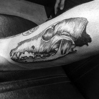 Linework style big forearm tattoo of ancient skull