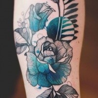 Style de ligne de travail coloré beau tatouage par Joanna Swirska sur le bras