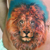 Tatuaggio impressionante sulla pancia il leone