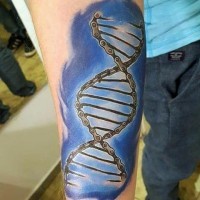 Little 3D like multicolored DNA shaped chain tattoo on arm