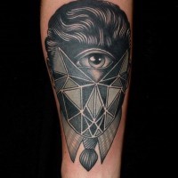 Little abstract style geometrical faceless portrait tattoo on arm