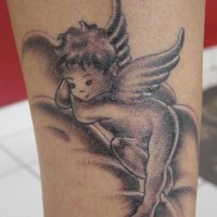 Little baby angel tattoo on leg