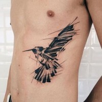 Little black ink abstract crow tattoo on side