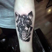 piccolo inchiostro nero cane astratto tatuaggio su braccio