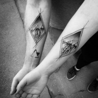 Little black ink forearm identical couple tattoo