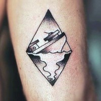 Little black ink sinking ship tattoo on arm