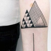 Little geometrical style black and white pyramids tattoo on arm