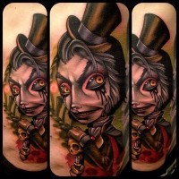 Little old school style colorful tattoo of evil monster gentleman