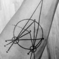 Little scientific style black ink tattoo on arm