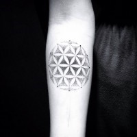 Little tribal style black ink flower tattoo on arm