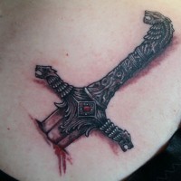 Little very nice detailed colored dragon sword tattoo