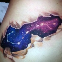 Little wonderful colored zodiac symbol in space on shoulder tattoo