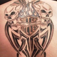 Logo of bikers with skulls tattoo on back