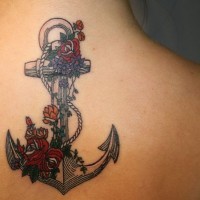 Lovely anchor tattoo on back for girls