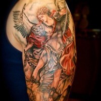 Lovely colorful saint michael tattoo