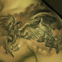 Lovely flying angels tattoo on shoulder and chest