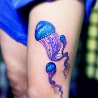 belli vivaci colori di medusa tatuaggio sulla coscia