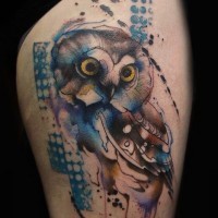 Lovely watercolor owl tattoo by Jay Freestyle
