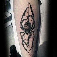 Magnificent black and white forearm tattoo of creepy spider