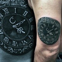 Magnificent painted 3D like very realistic old clock tattoo on arm