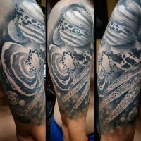Magnificent painted black and white big space half sleeve tattoo