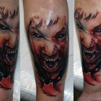 Magnificent painted bloody vampire tattoo on arm