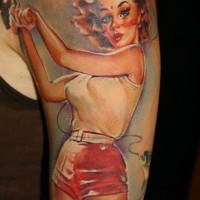 Magnificent vintage style beautiful woman tattoo on arm