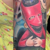 meraviglioso fumetto colorato mostro eroe tatuaggio avambraccio
