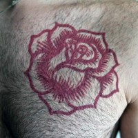 Marvelous design red ink detailed rose flower tattoo on chest