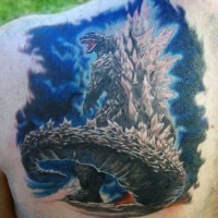 Marvelous designed massive evil dinosaur tattoo on shoulder