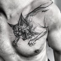 Maravilloso pintado por Inez Janiak Tatuaje de pecho del gato malvado