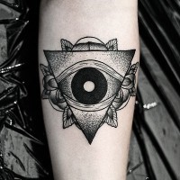 Masonic like big pyramid with flowers tattoo on arm