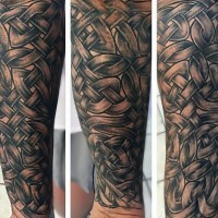 Massive black and white various knots tattoo on arm