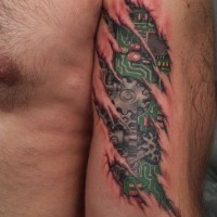 Mechanisms and green schemes under skin tattoo on arm