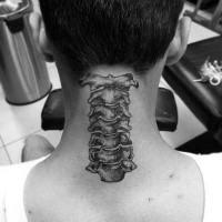 Medium side black ink engraving style spine bones tattoo on neck